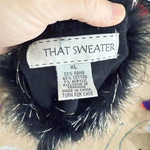 Vintage Y2K Black Cardigan w Feathers Women's Sz XL Button Up Rhinestone Accents - Picture 7 of 8